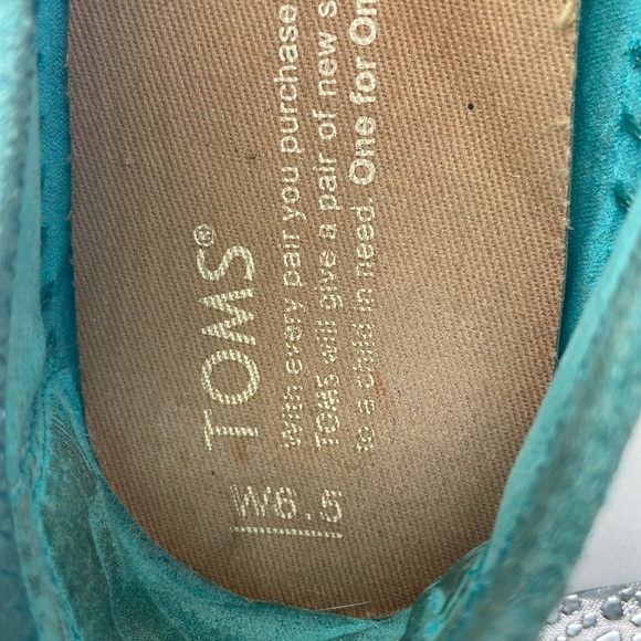 TOMS Suede Leather Turquoise Espadrilles Flats Sz 6.5 - Picture 7 of 7